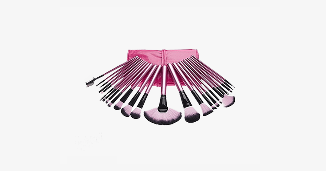 24 Piece Professional Makeup Brush Set with Case - Hot Pink - FREE SHIP DEALS