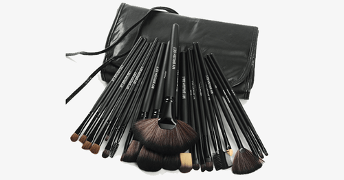 24 Piece Jet Black MakeUp Brush Set with Free Case - FREE SHIP DEALS