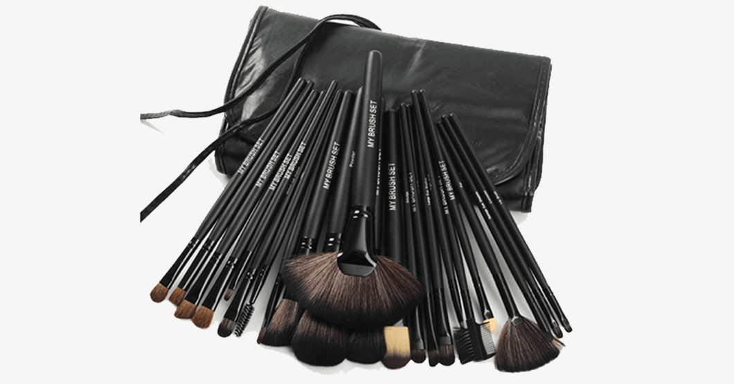 24 Piece Jet Black MakeUp Brush Set with Free Case - FREE SHIP DEALS
