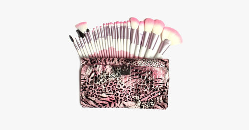 24 Piece Pink Leopard Brush Set - FREE SHIP DEALS