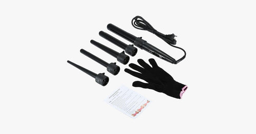 5 Professional Curling Wand Set 85W 100-240V with Heat Resistant Glove - FREE SHIP DEALS