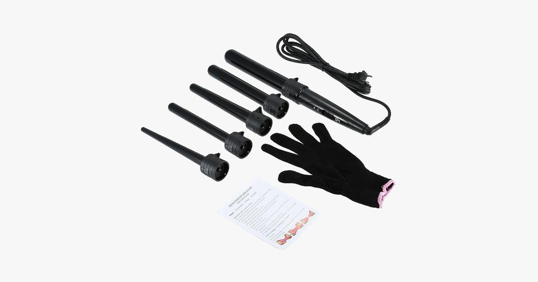 5 Professional Curling Wand Set 85W 100-240V with Heat Resistant Glove - FREE SHIP DEALS