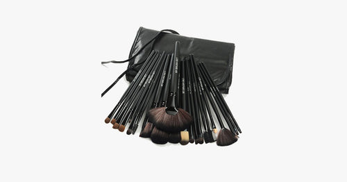24 Piece Jet Black Make Up Brush Set - FREE SHIP DEALS