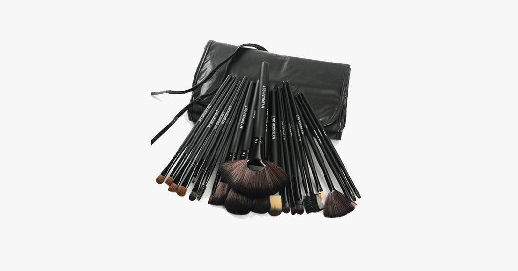 24 Piece Jet Black Make Up Brush Set - FREE SHIP DEALS