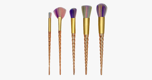 5 Piece Gold Twisted Unicorn Makeup Brush Set - FREE SHIP DEALS