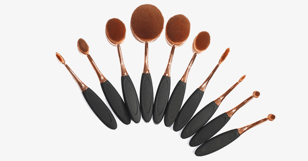 10 Piece Black and Gold Oval Brush Set - FREE SHIP DEALS